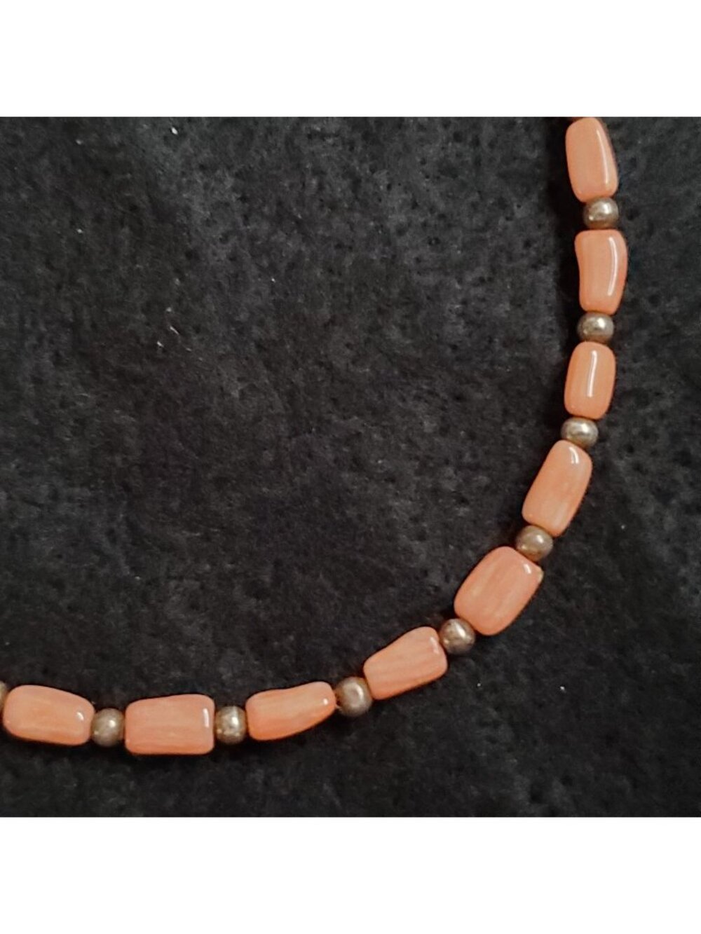 Coral Beaded Necklace Sterling Silver Peachy Pink Dainty Choker 16"